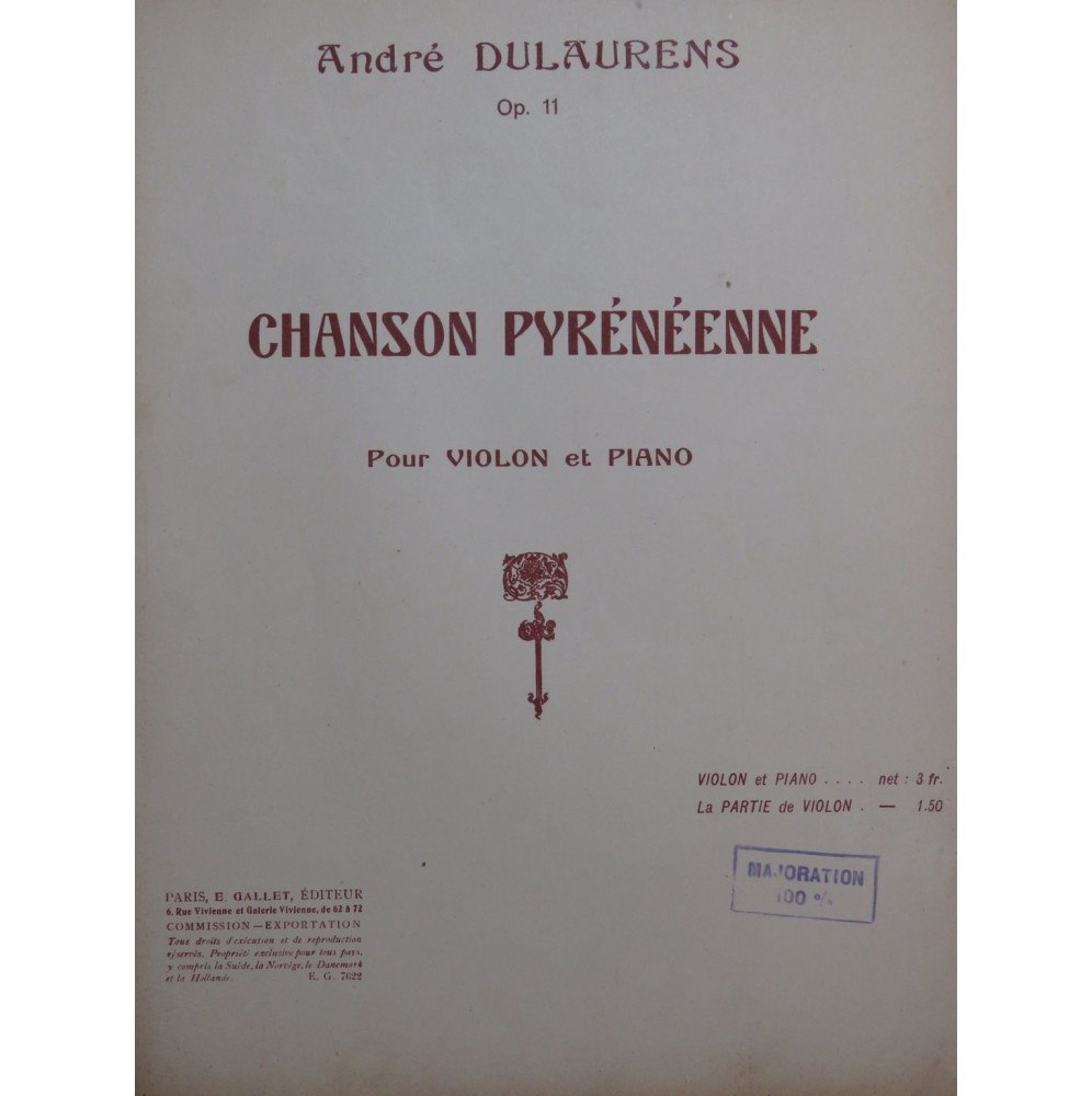 DULAURENS André Chanson Pyrénéenne Violon Piano