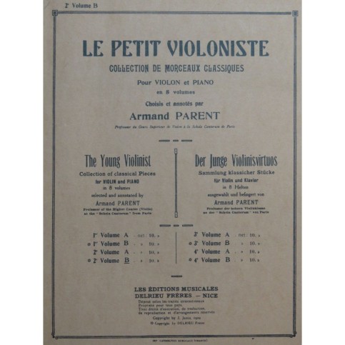 PARENT Armand Le Petit Violoniste Volume 2B Piano Violon 1924