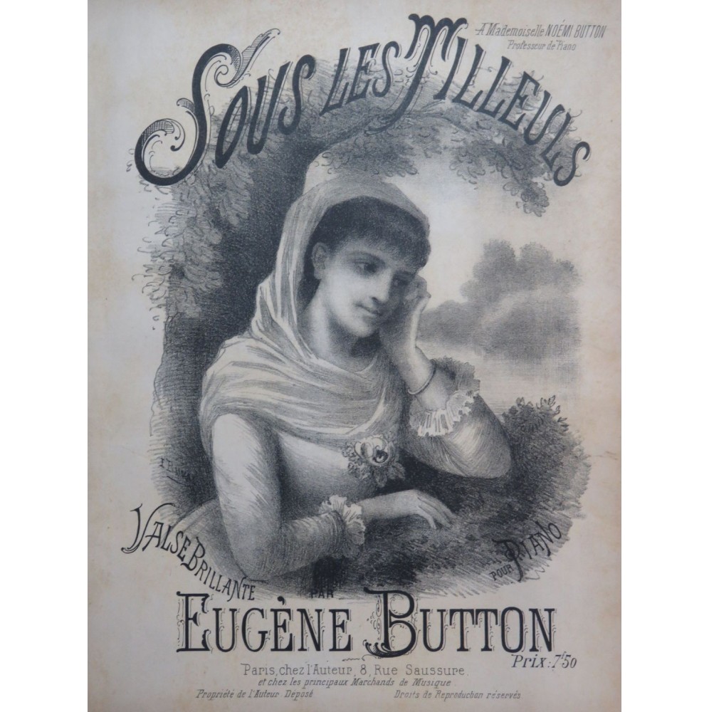 BUTTON Eugène Sous les Tilleuls Piano XIXe siècle