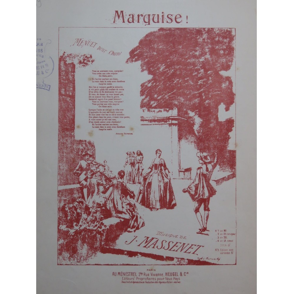 MASSENET Jules Marquise Chant Piano 1902