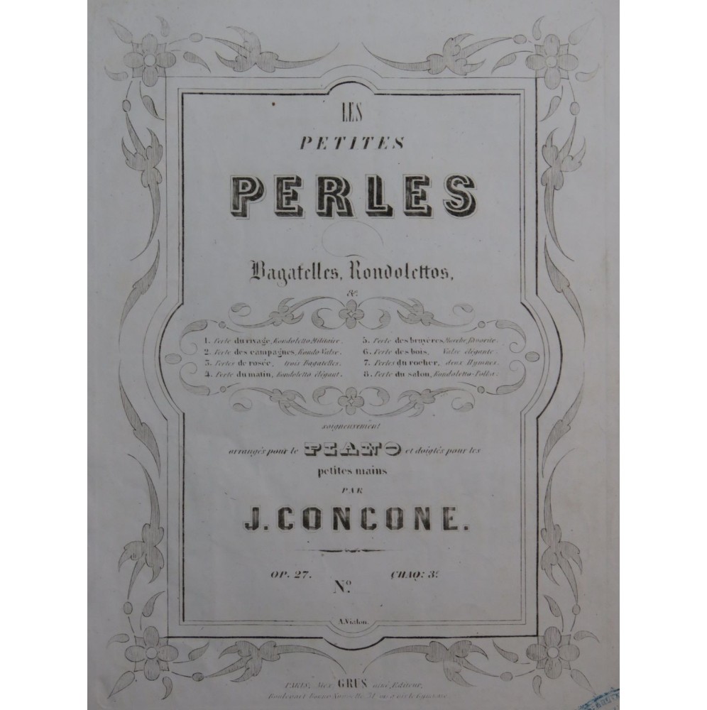 CONCONE Joseph Les Petites Perles La Perle du matin Piano ca1848