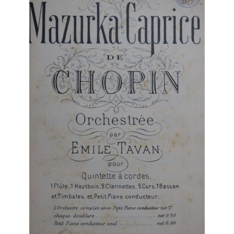CHOPIN Frédéric Mazurka Caprice Orchestre XIXe