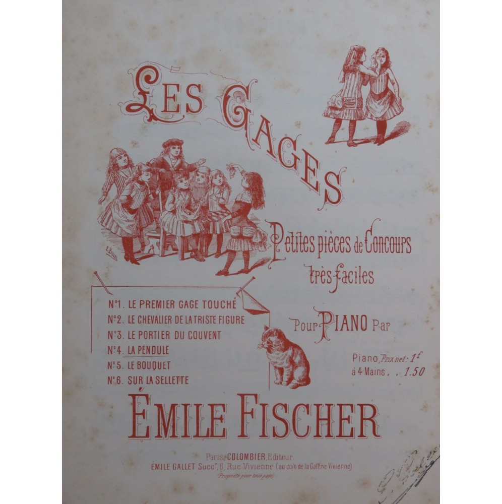 FISCHER Emile Les Gages La Pendule Piano 4 mains
