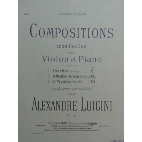 LUIGINI Alexandre En Vacances Violon Piano