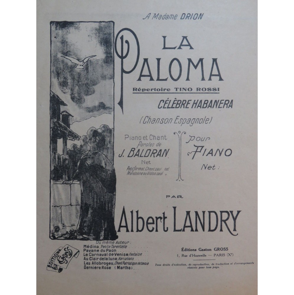 LANDRY Albert La Paloma Habanera Piano