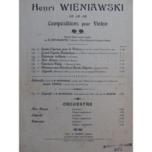 WIENIAWSKI Henri Polonaise Brillante op 4 Violon Piano
