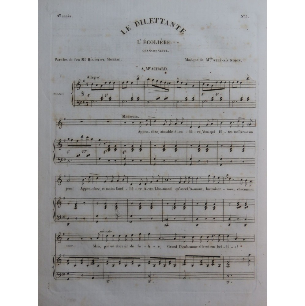 SIMON Athénaïs Le Dilettante L'Écolière Chant Piano ca1840