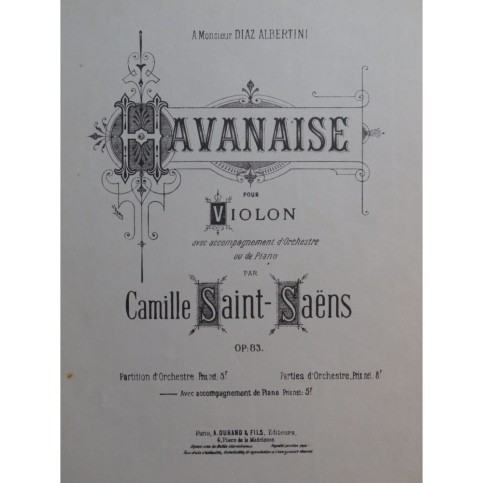 SAINT-SAËNS Camille Havanaise Violon Piano