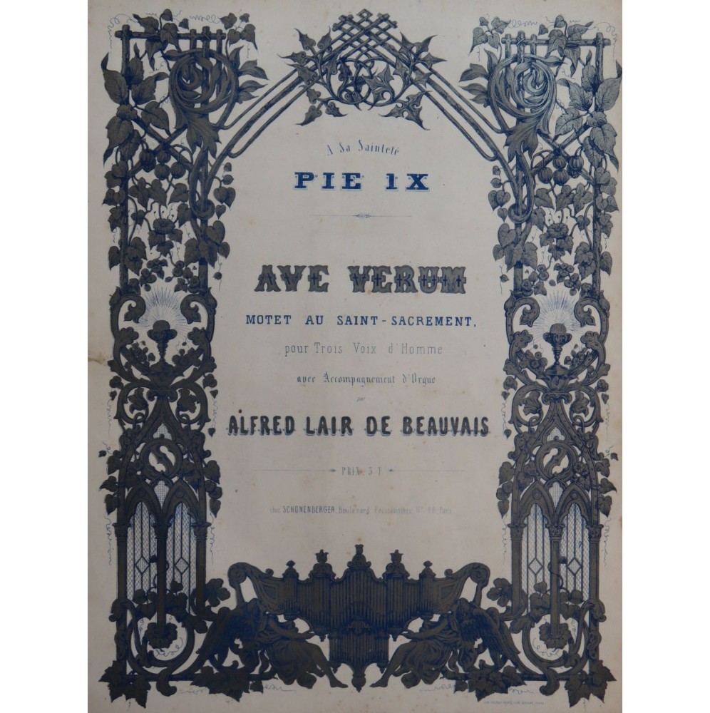LAIR DE BEAUVAIS Alfred Ave Verum Motet Chant Orgue ca1847