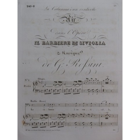 ROSSINI G. Il Barbiere di Siviglia No 5 Chant Piano ca1820