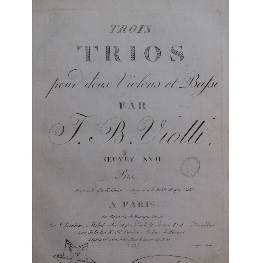 VIOTTI J. B. Trois Trios op 17 pour 2 Violons et Basse ca1810