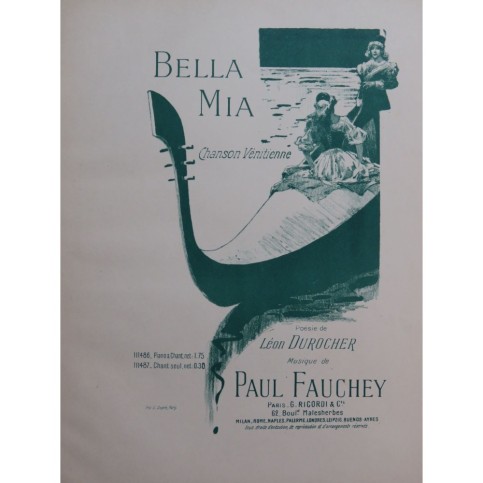 FAUCHEY Paul Bella Mia Chanson Vénitienne Chant Piano
