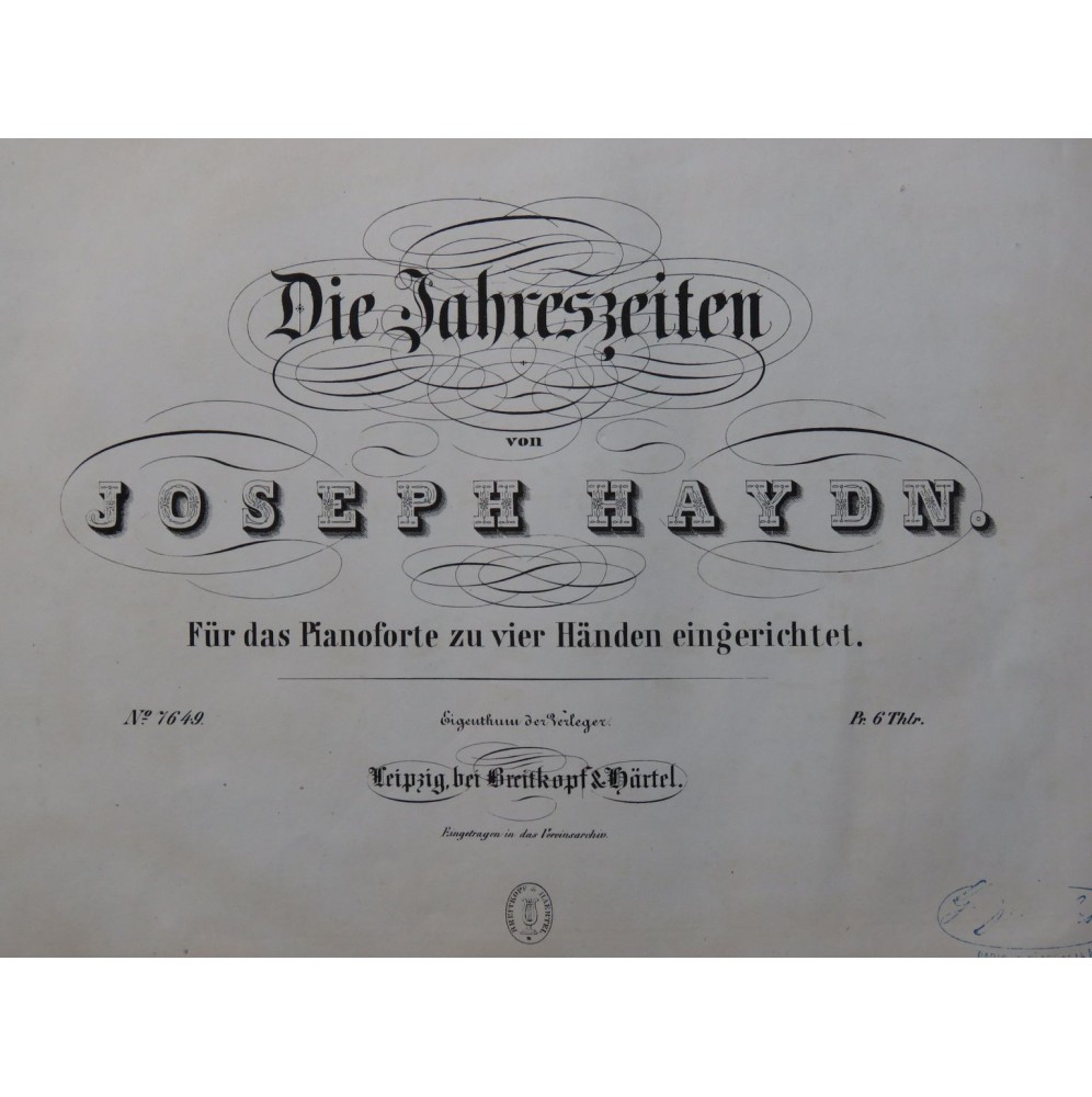 HAYDN Joseph Die Jahreszeiten Les Saisons Piano 4 mains ca1850