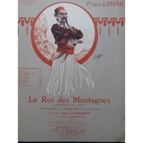 LEHAR Franz Le Roi des Montagnes Suite de Valses Piano 1913