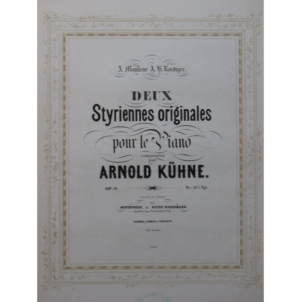 KÜHNE Arnold Deux Styriennes Originales op 9 Piano ca1860