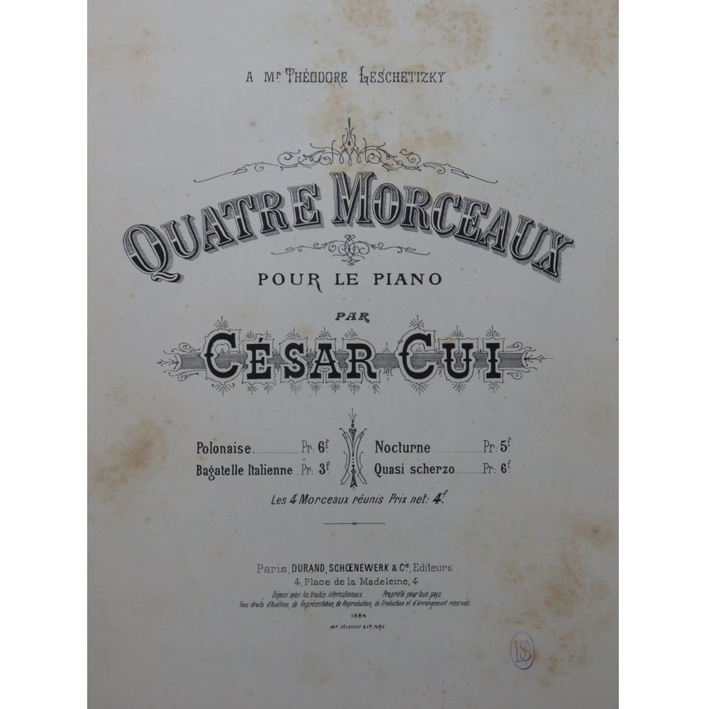 CUI César Quatre Morceaux Piano ca1885