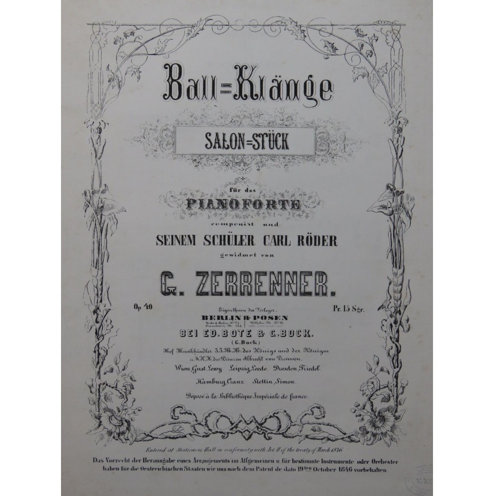 ZERRENNER G. Ball-Klänge Piano ca1860