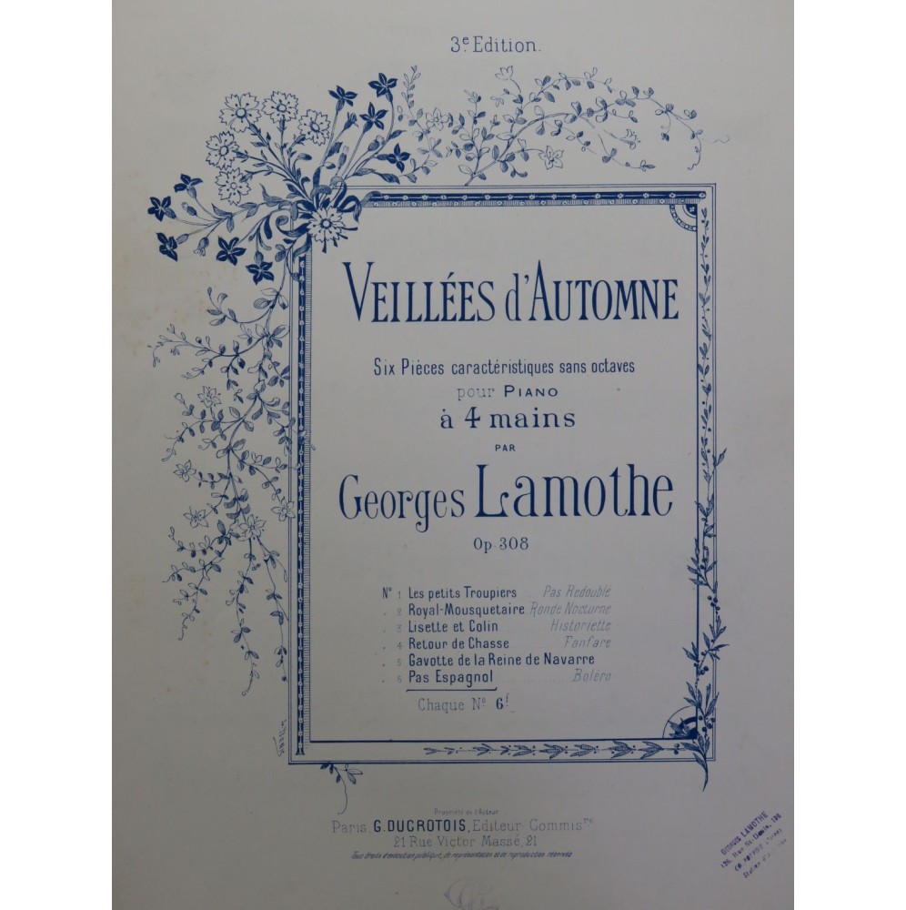 LAMOTHE Georges Veillées d'Automne Pas Espagnol Piano 4 mains