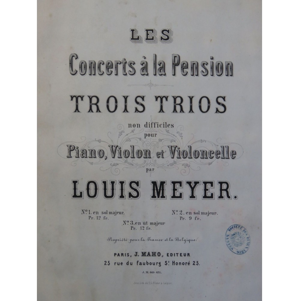 MEYER Louis Trio No 1 op 2 Piano Violon Violoncelle 1866