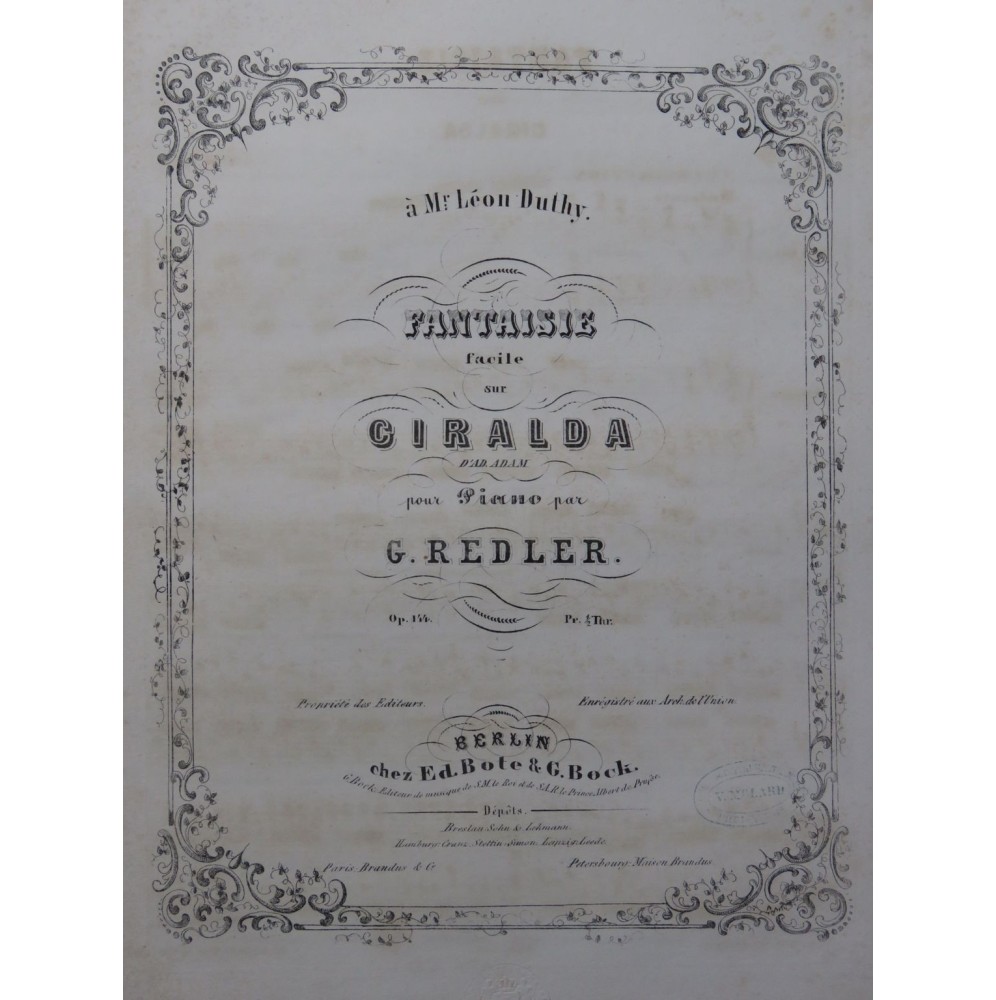 REDLER G. Fantaisie sur Giralda Piano ca1855