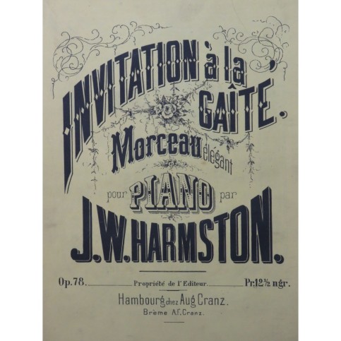 HARMSTON J. W. Invitation à la Gaité  Piano ca1865