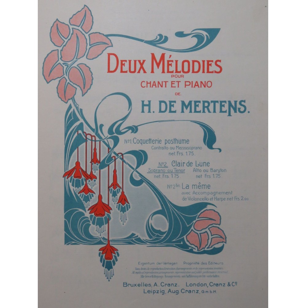 DE MERTENS Henri Clair de Lune Chant Piano 1904