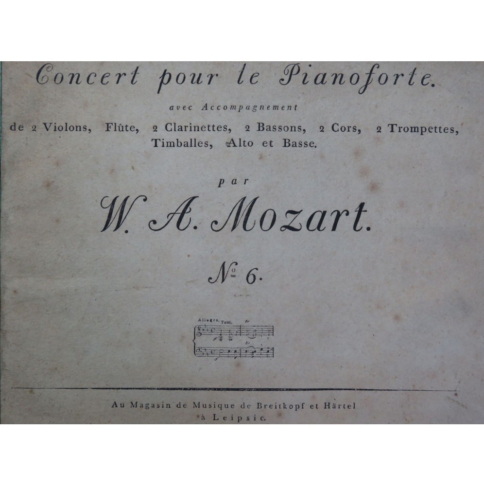 MOZART W. A. Concert KV 482 pour Piano Orchestre ca1800