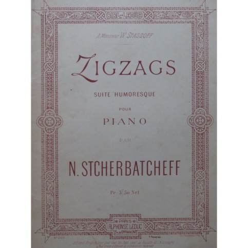 STCHERBATCHEFF Nicolas Zigzags Suite Humoresque Piano 1891