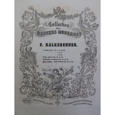 KALKBRENNER Frédéric Gage d'amitié op 66 Piano ca1850