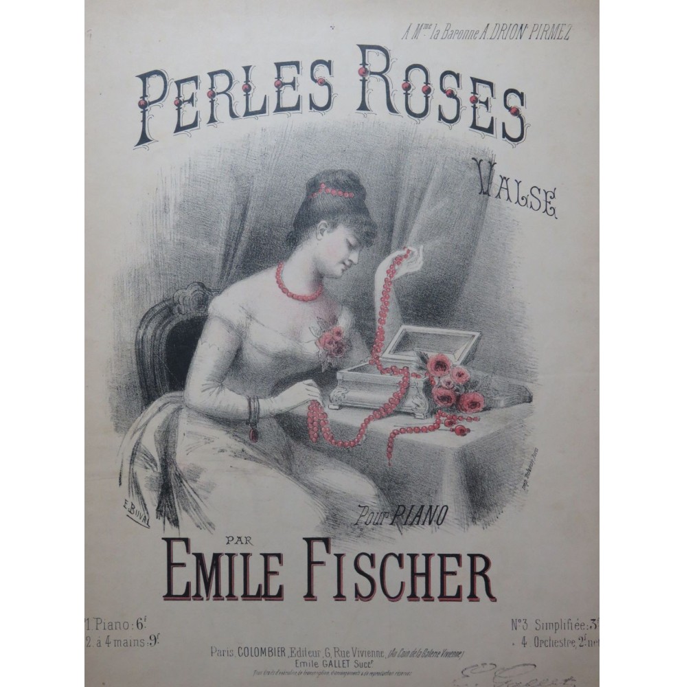 FISCHER Émile Perles Roses Piano ca1890