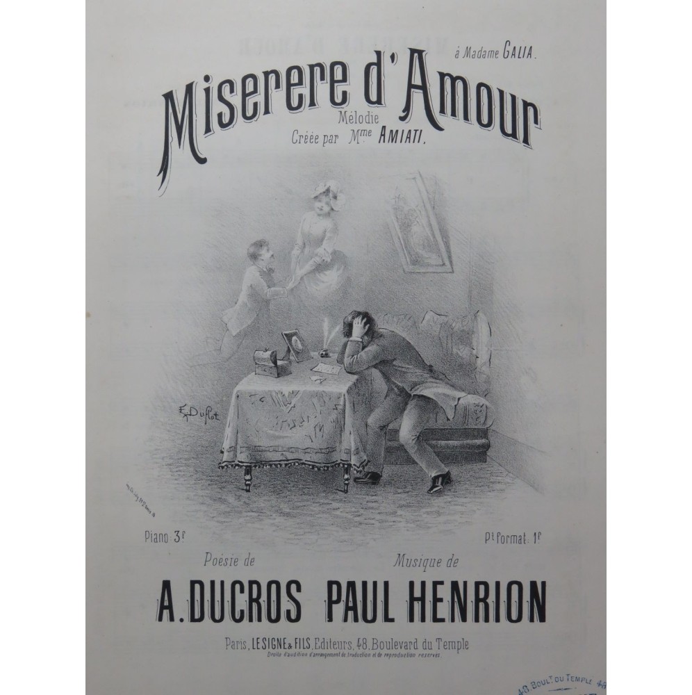 HENRION Paul Miserere d'Amour Chant Piano XIXe siècle