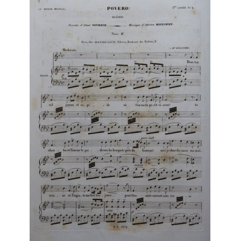 BOIELDIEU Adrien Povero Chant Piano ca1840