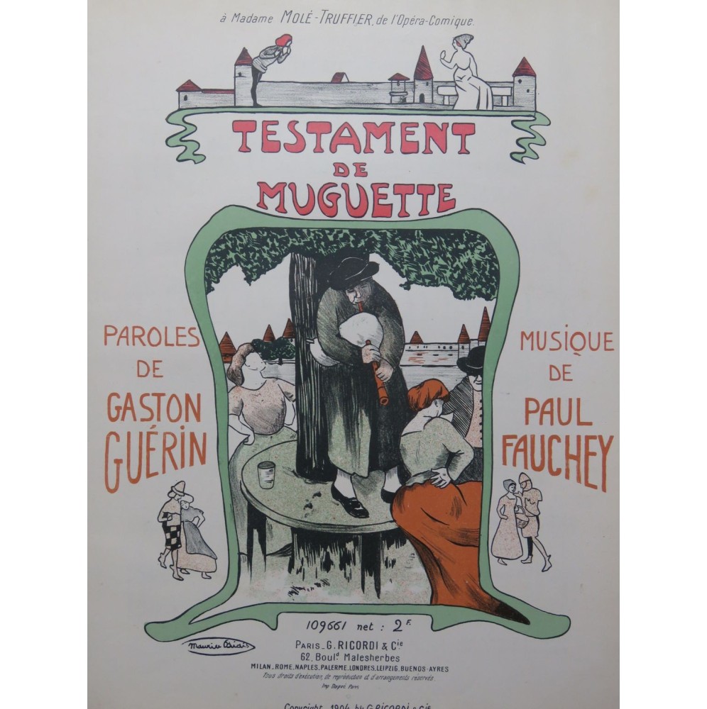 FAUCHEY Paul Testament de Muguette Chant Piano 1904