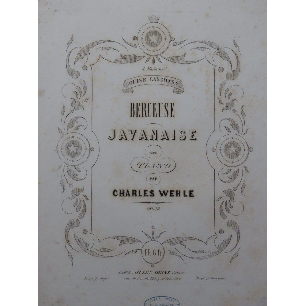 WEHLE Charles Berceuse Javanaise Piano XIXe siècle