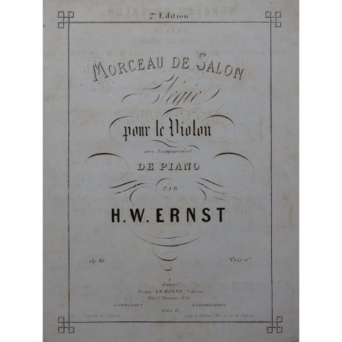 ERNST H. W. Élégie op 10 Violon Piano ca1867