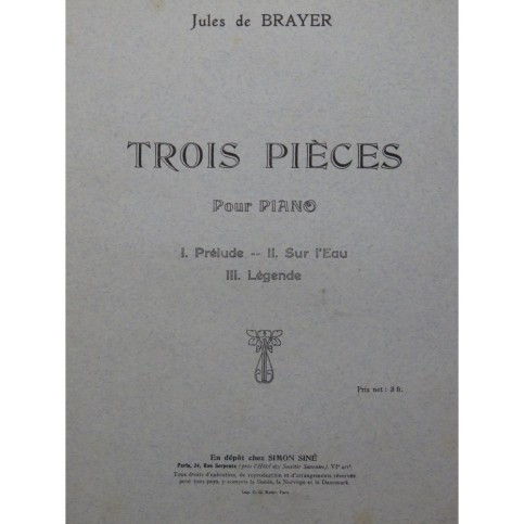 DE BRAYER Jules Trois Pièces Piano