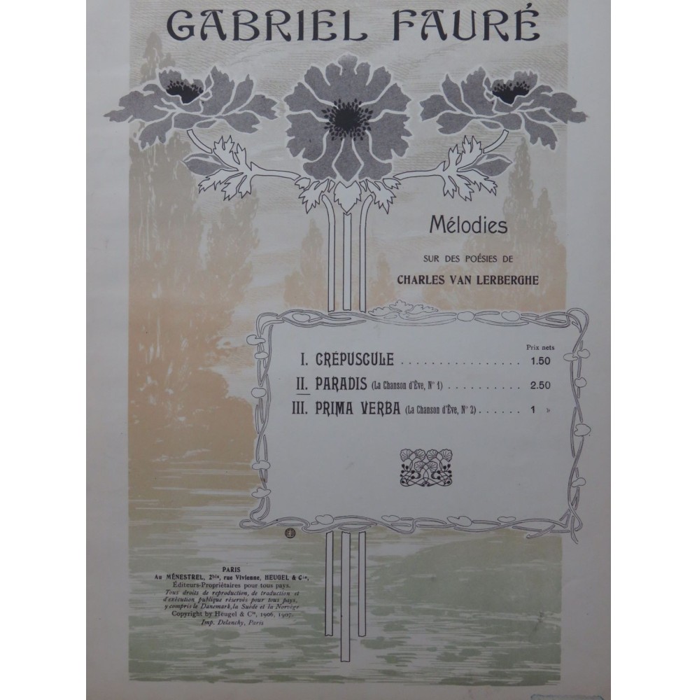 FAURÉ Gabriel Paradis Chant Piano 1907