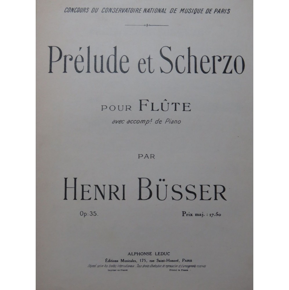 BÜSSER Henri Prélude et Scherzo Piano Flûte 1950