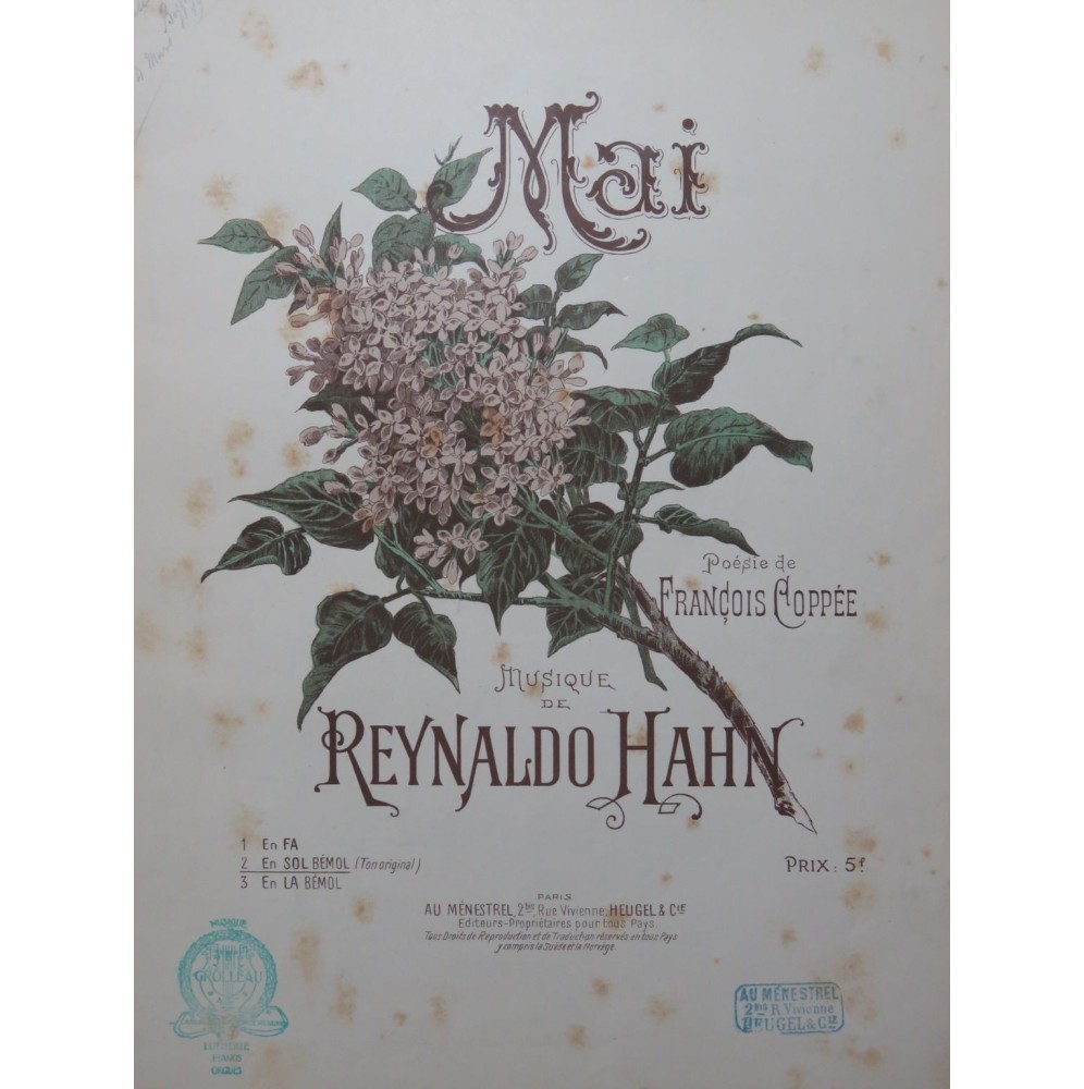 HAHN Reynaldo Mai Chant Piano 1904