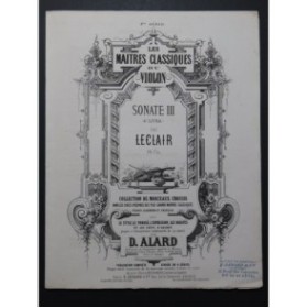 LECLAIR Jean-Marie Sonate No 3 4e Livre Piano Violon ca1860