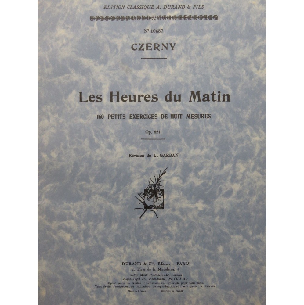 CZERNY Carl Les Heures du Matin 160 exercices op 821 Piano 1966