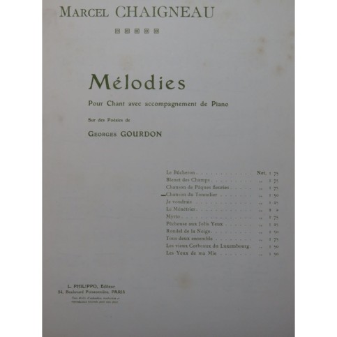 CHAIGNEAU Marcel La Chanson du Tonnelier Chant Piano