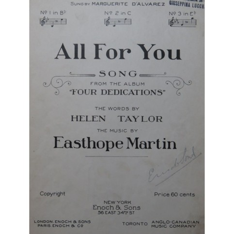 EASTHOPE Martin All For You Chant Piano 1919