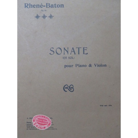 RHENÉ-BATON Sonate en Sol Piano Violon 1921