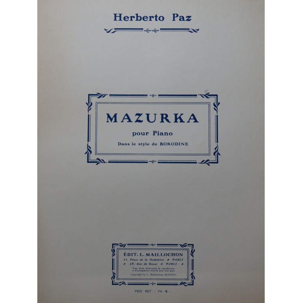 PAZ Herberto Mazurka Piano 1923