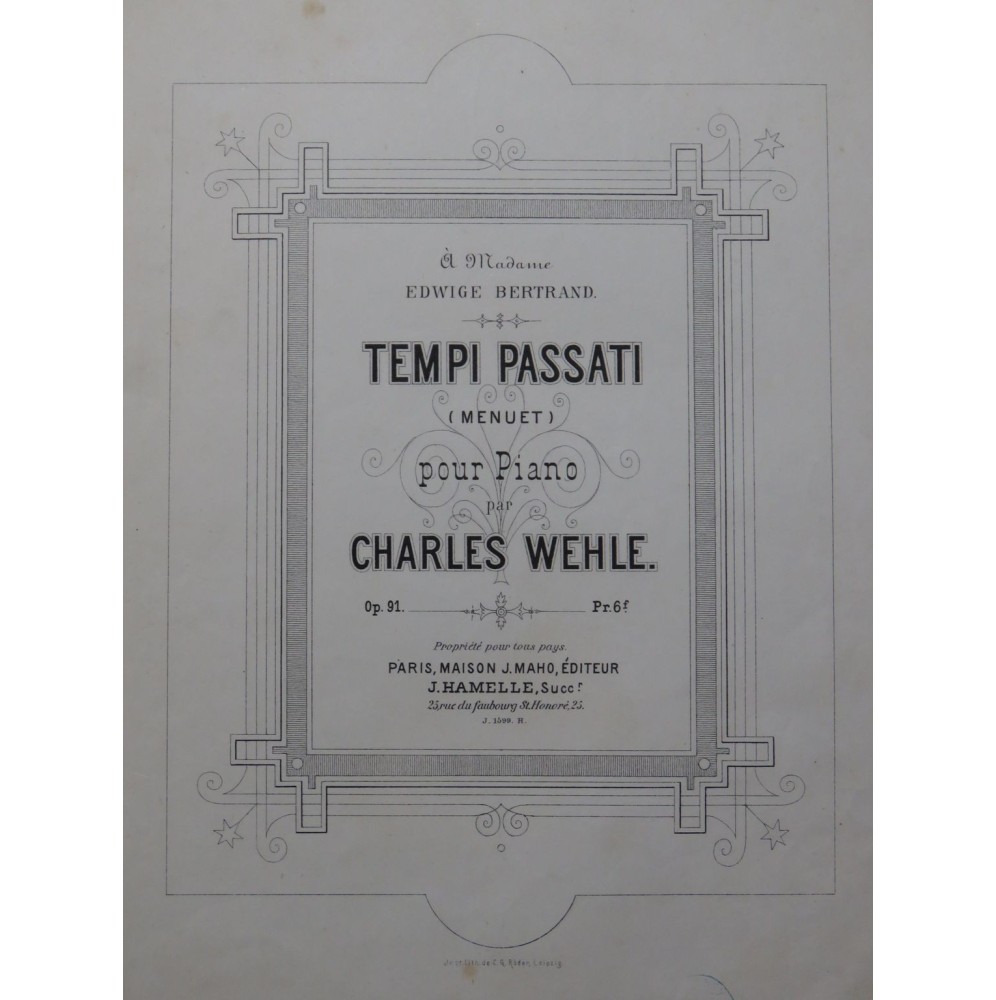 WEHLE Charles Tempi Passati op 91 Piano ca1880