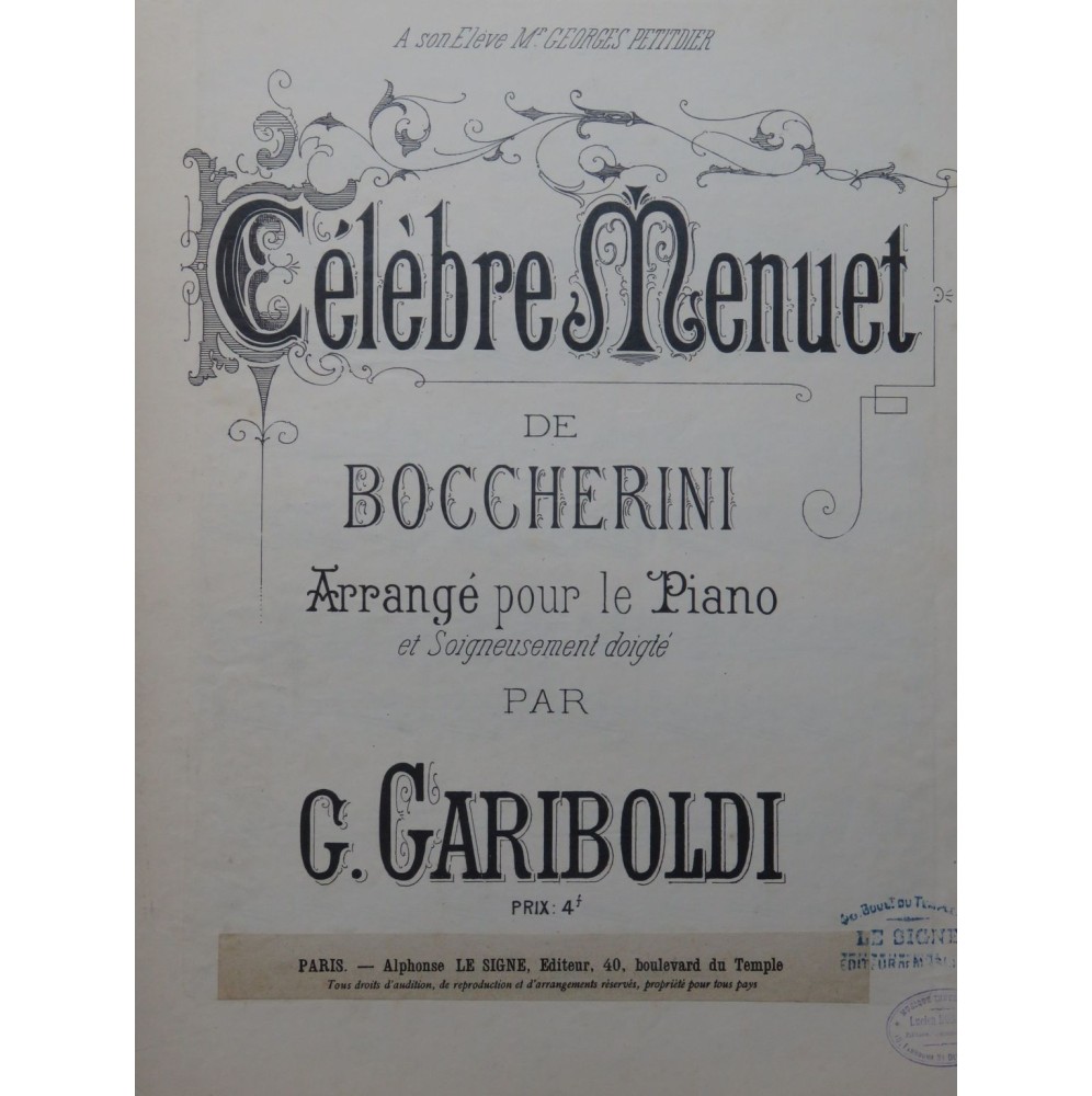 BOCCHERINI Luigi Célèbre Menuet Piano