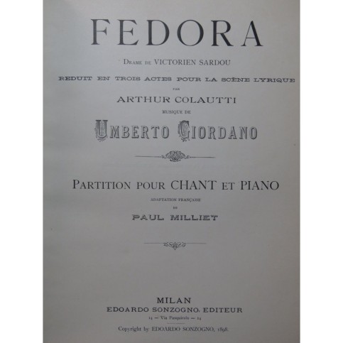 GIORDANO Umberto Fedora Opéra Piano Chant 1902