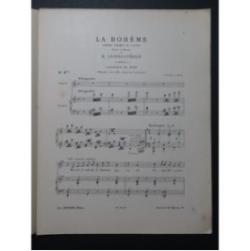LEONCAVALLO Ruggero La Bohème 2 bis Chanson de Mimi Chant Piano 1897