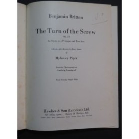 BRITTEN Benjamin The Turn of the Screw Opéra Chant Piano ca1960